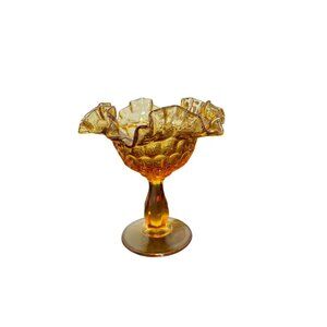 Vintage Fenton Amber Glass Thumbprint Compote Bowl